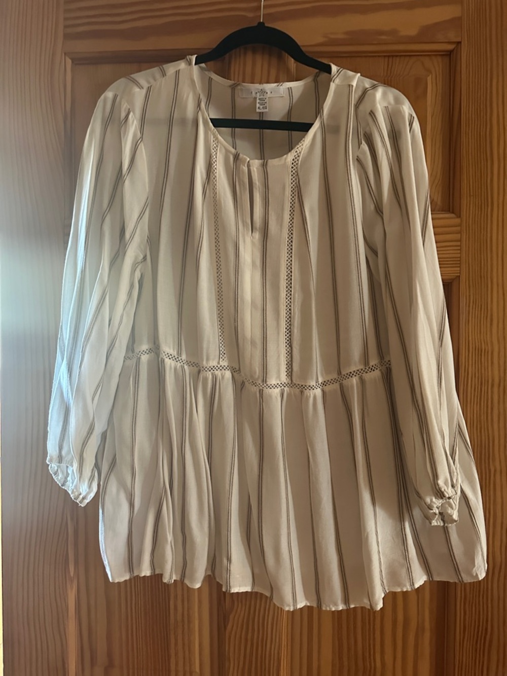 Striped Peasant Blouse - Cream with Black and Tan Stripes